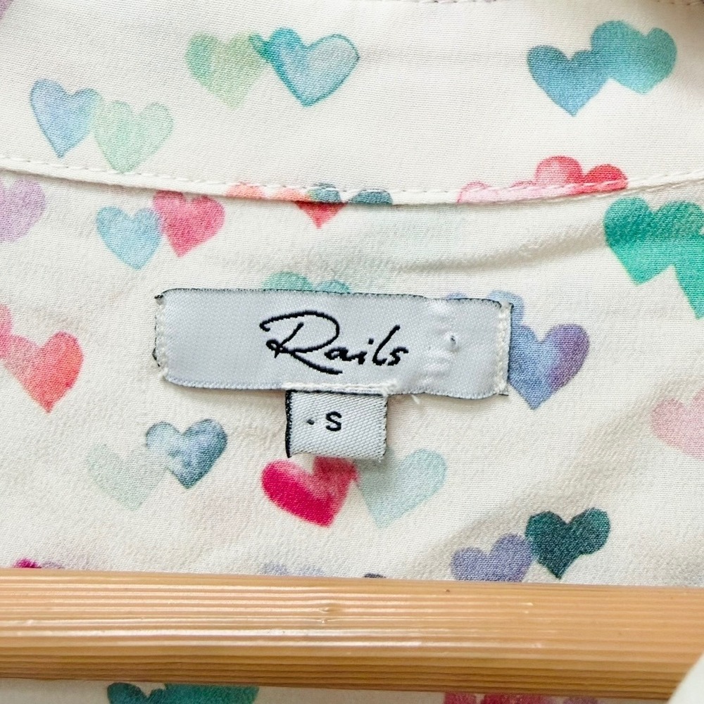Rails Kate 100% Silk‎ Watercolor Hearts Button Down Shirt White Small - Picture 4 of 9